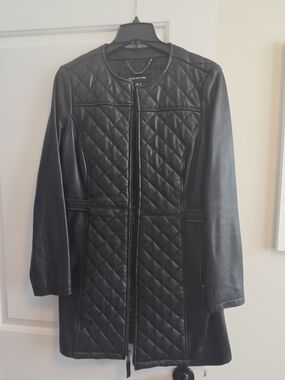Jones New York Black Quilted Leather Coat